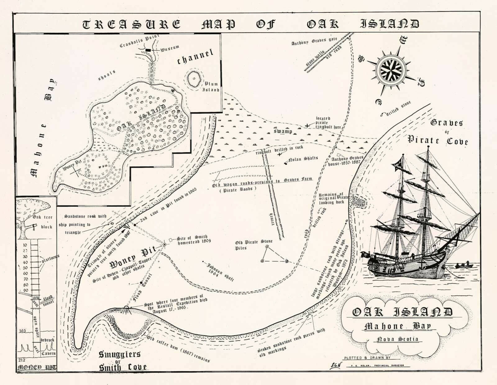 1974 Fred Nolan Curse of Oak Island Treasure Map Nova Scotia Canada ...