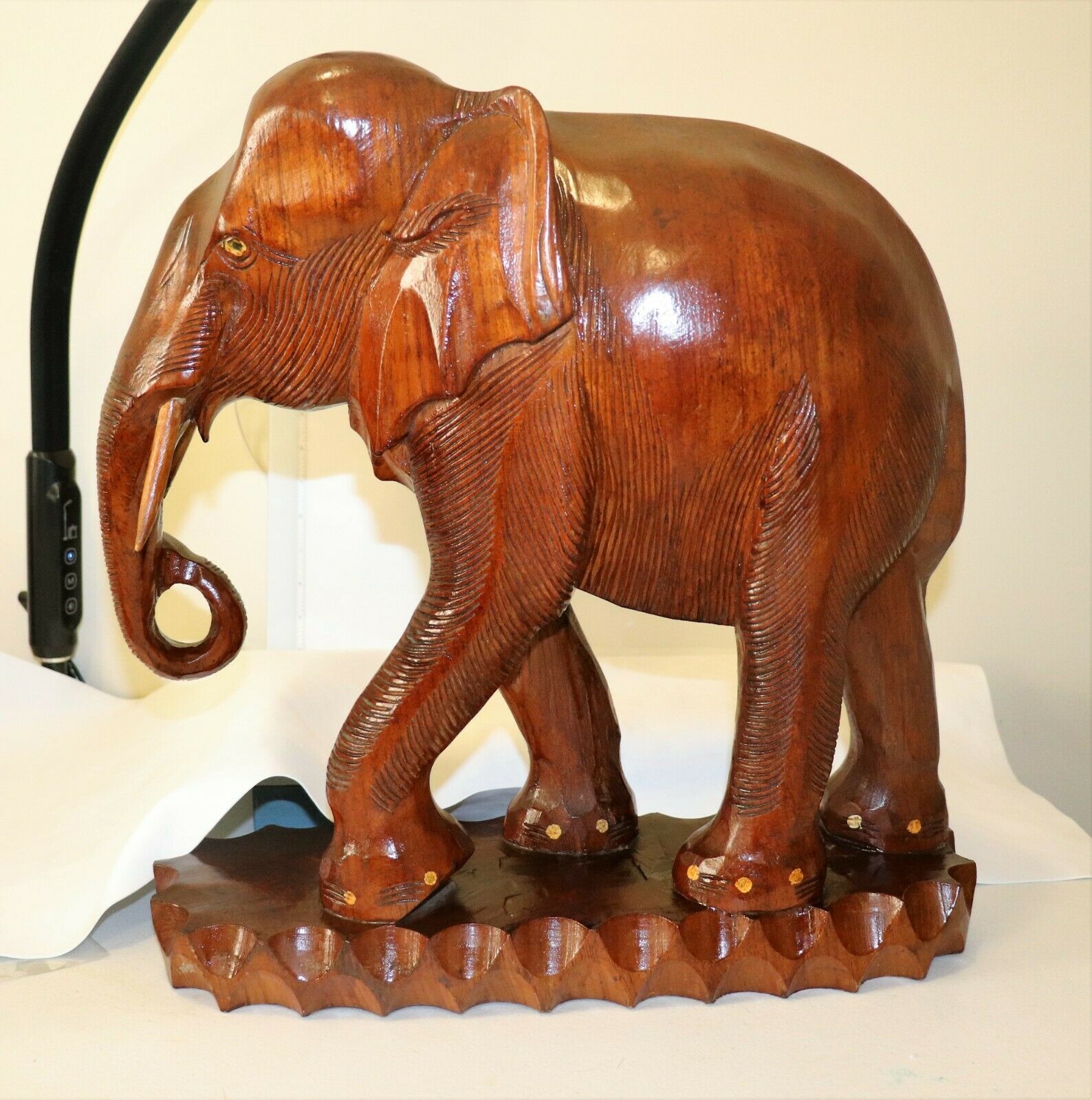 VINTAGE Large Wooden Elephant Statue Hand Carved SOLID Wood 18