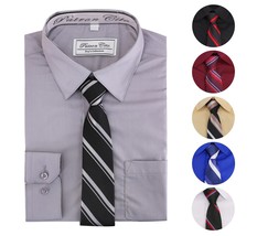 Boys Kids Cotton Blend Long Sleeve Button Up Solid Dress Shirt Set And Tie Set