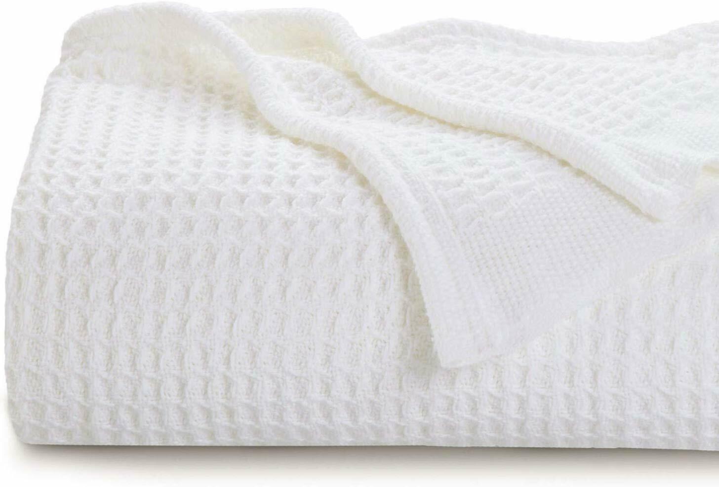 King Waffle Blanket Woven White 104" x 90" Home Decor Soft Cotton