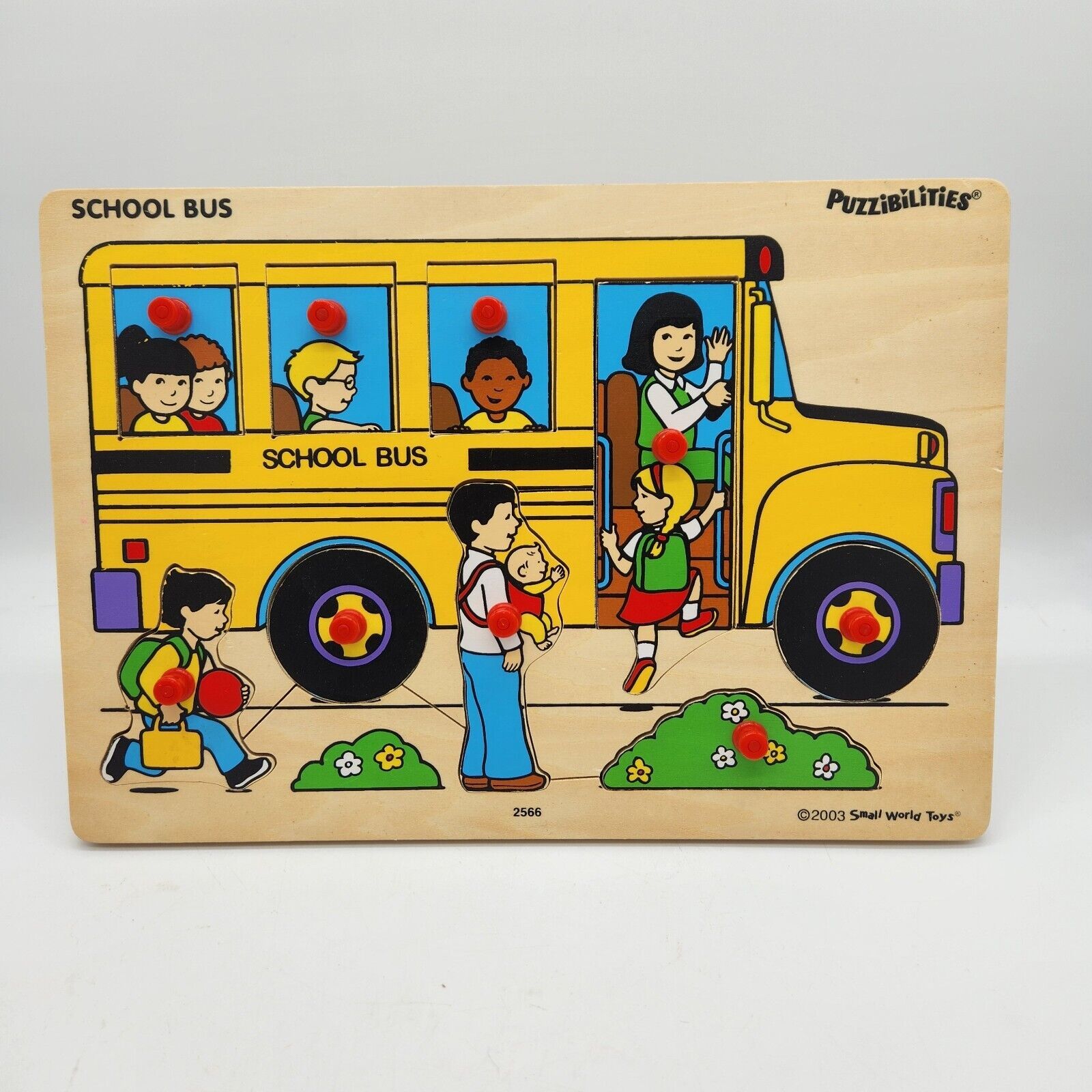 Puzzibilities Small World Toys School Bus Wooden Peg Tray Puzzle #2566 ...