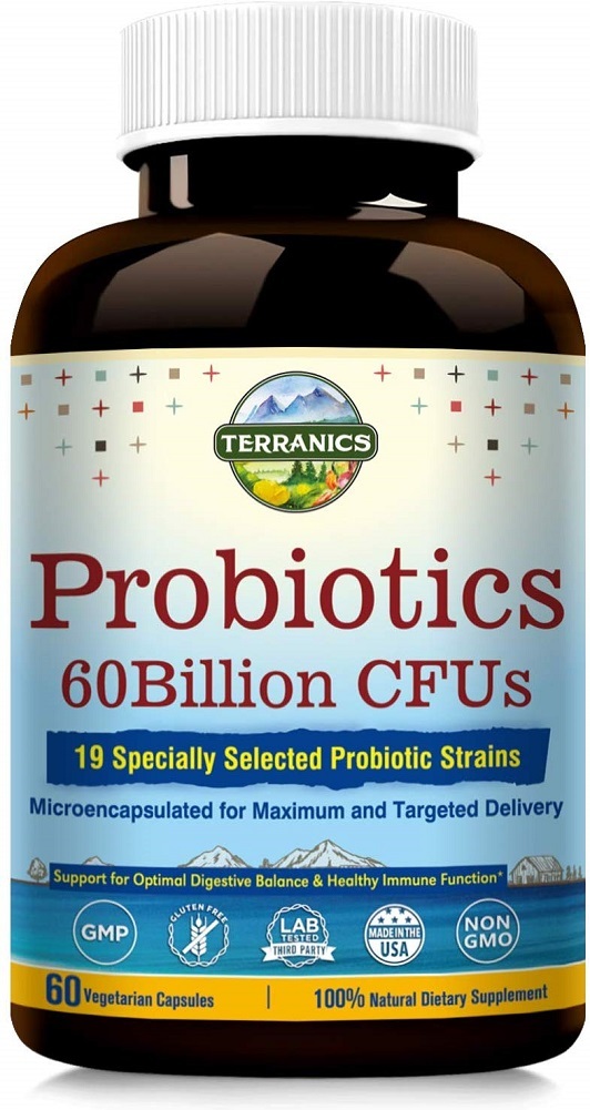 Terranics Probiotics with Prebiotics, 60 Billion CFU, 19 Strains, 60 Vegetarian