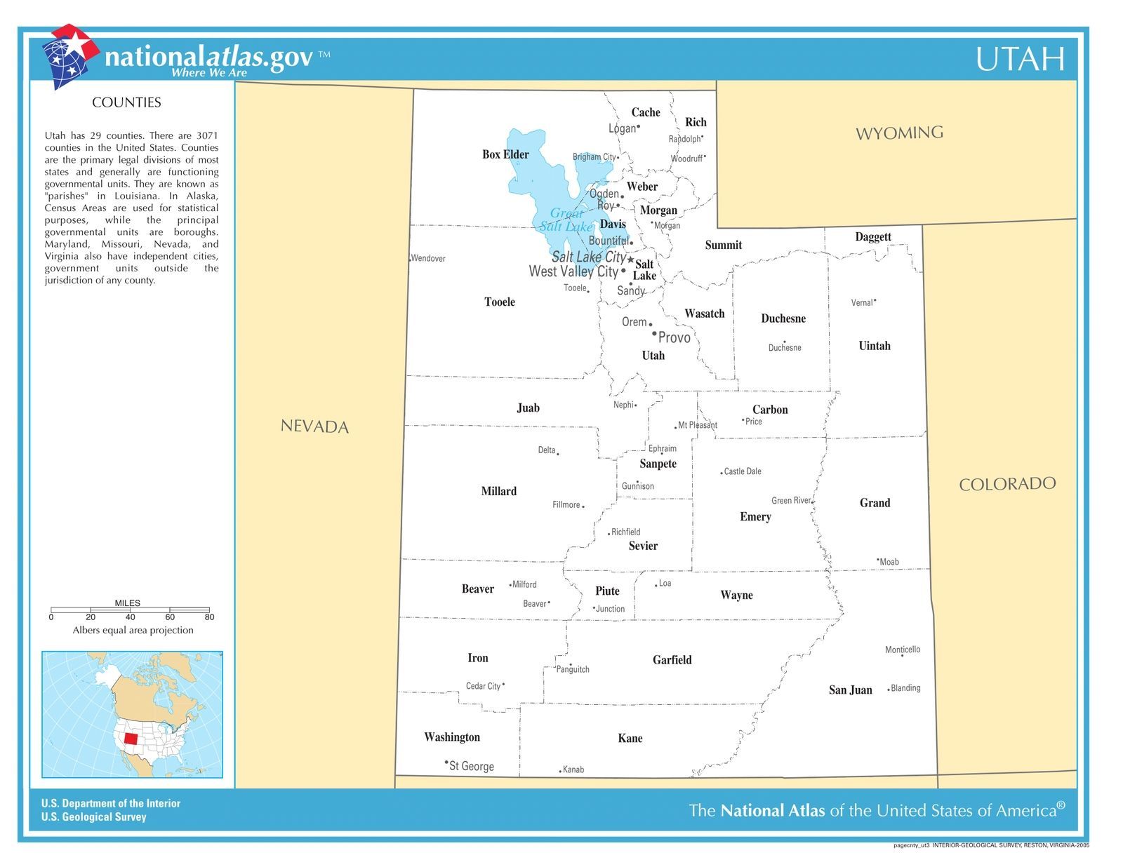 Utah State Counties w/Cities Laminated Wall Map - US