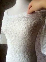 Ivory White Lace Top Floral Crop Sleeve Lace Bridesmaid Top Boat Neck Plus Size image 9
