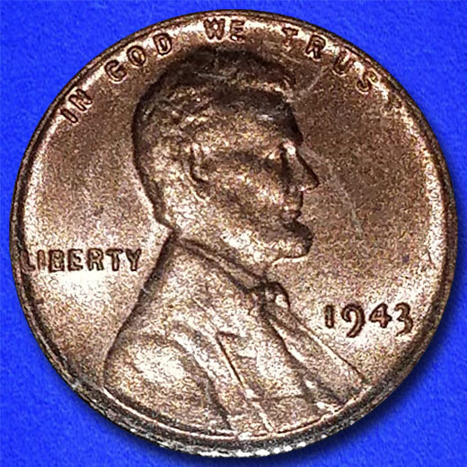 1943 Copper Lincoln Cent Penny with Wheat Reverse Restrike Lincoln