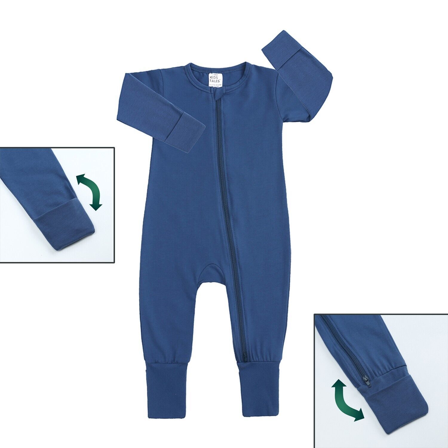 BEST BABY ROMPER BLUE 12-18M Cotton Boy Infant Bodysuit Double Zipper Footed