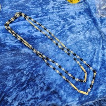 LONG Fashion Necklace with Black and white beads gold tone bars 27" - $12.55