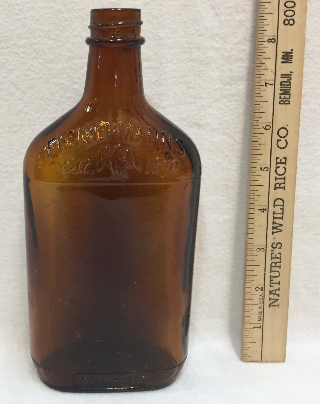 Fleischmanns Amber Brown Glass Bottle Jug Pint 8.5