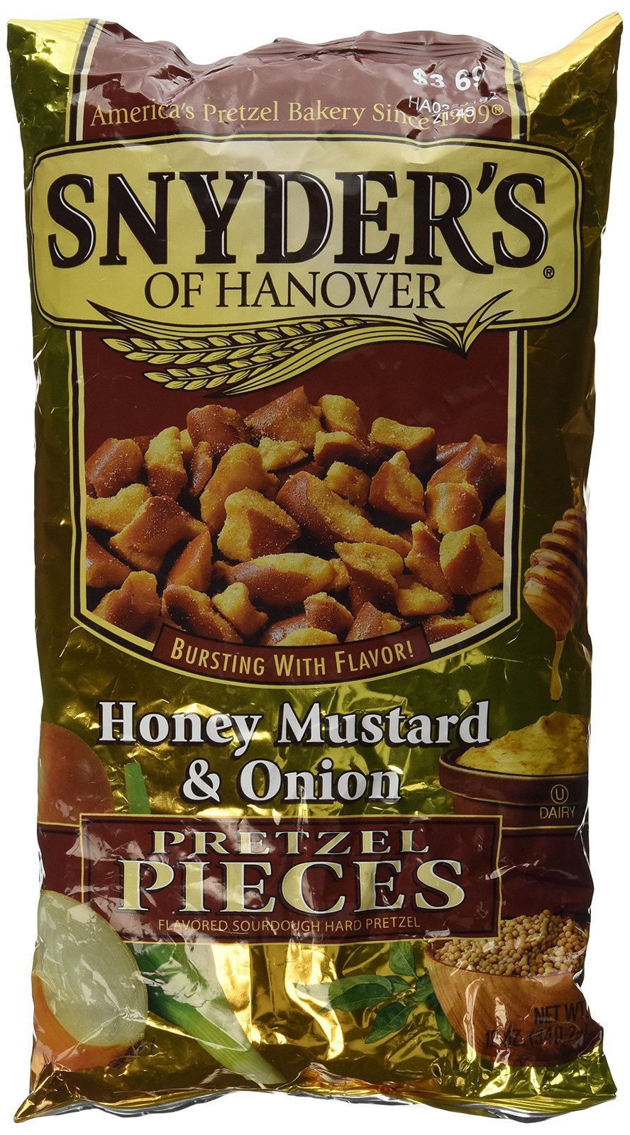 Snyder's of Hanover Honey Mustard Onion Flavored Pretzel Pieces 12 Oz
