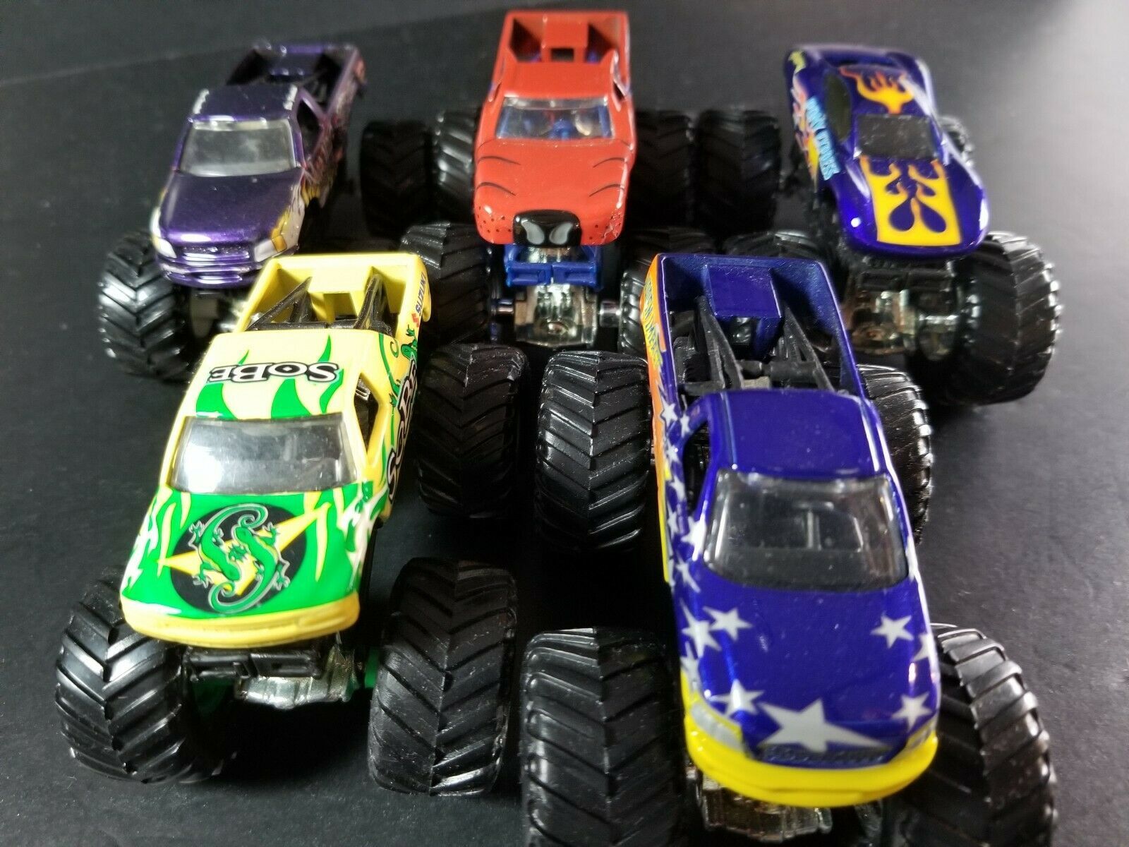 Vtg 1:64 Mattel FIVE HOT WHEELS MONSTER JAM TRUCKS Brutus SOBE Maniac ...