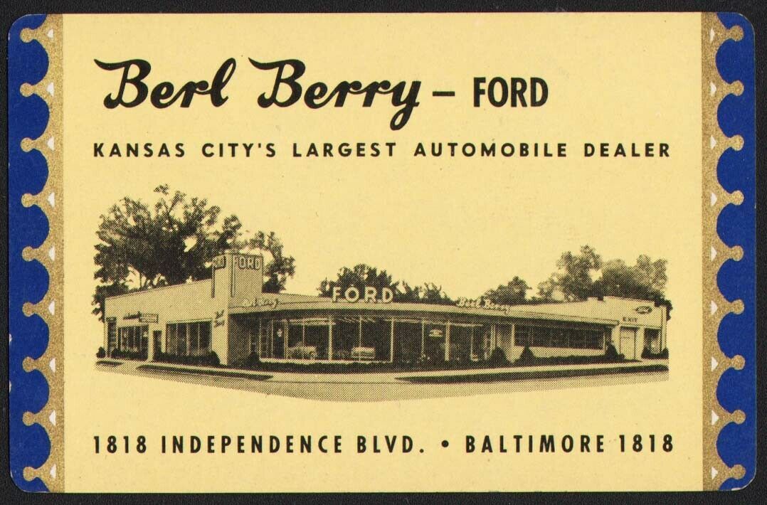 Vintage playing card BERL BERRY FORD dealership pictured Kansas City