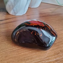 Hand Painted Rock Paperweight, Black Gold Lacquered Stone, Koi Fish, Fair Trade image 4