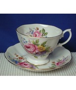 Vintage TEA CUP & SAUCER Royal Albert PINK CABBAGE ROSES Blue Yellow Floral EUC - $16.48