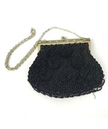 Vtg Beaded Black Evening Bag Hand made in Hong Kong deco clasp pouch wit... - $13.81