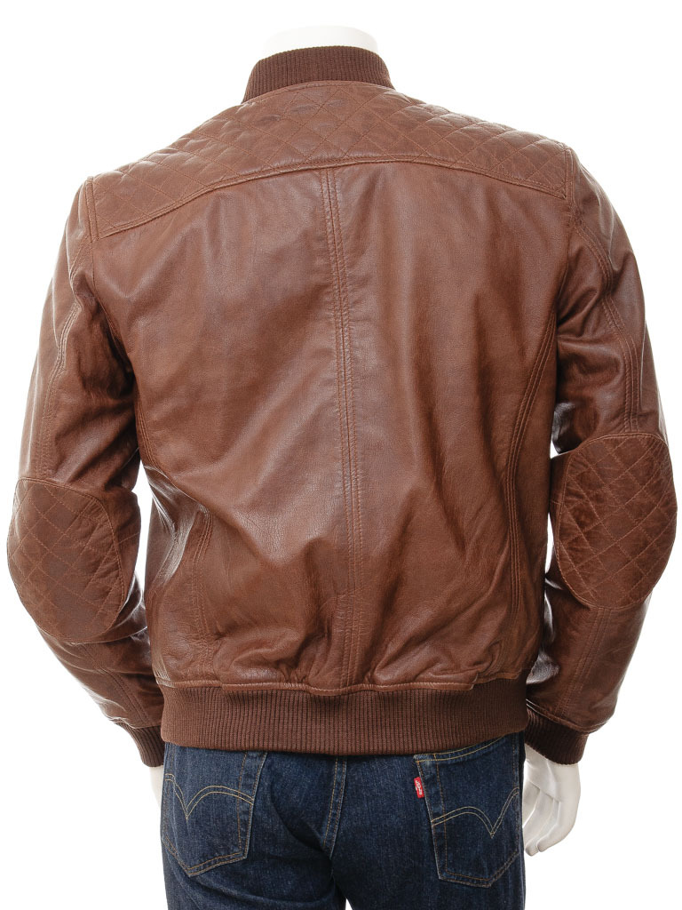 Mens Brown Lambskin Leather Letterman Varsity Football Rugby Bomber ...