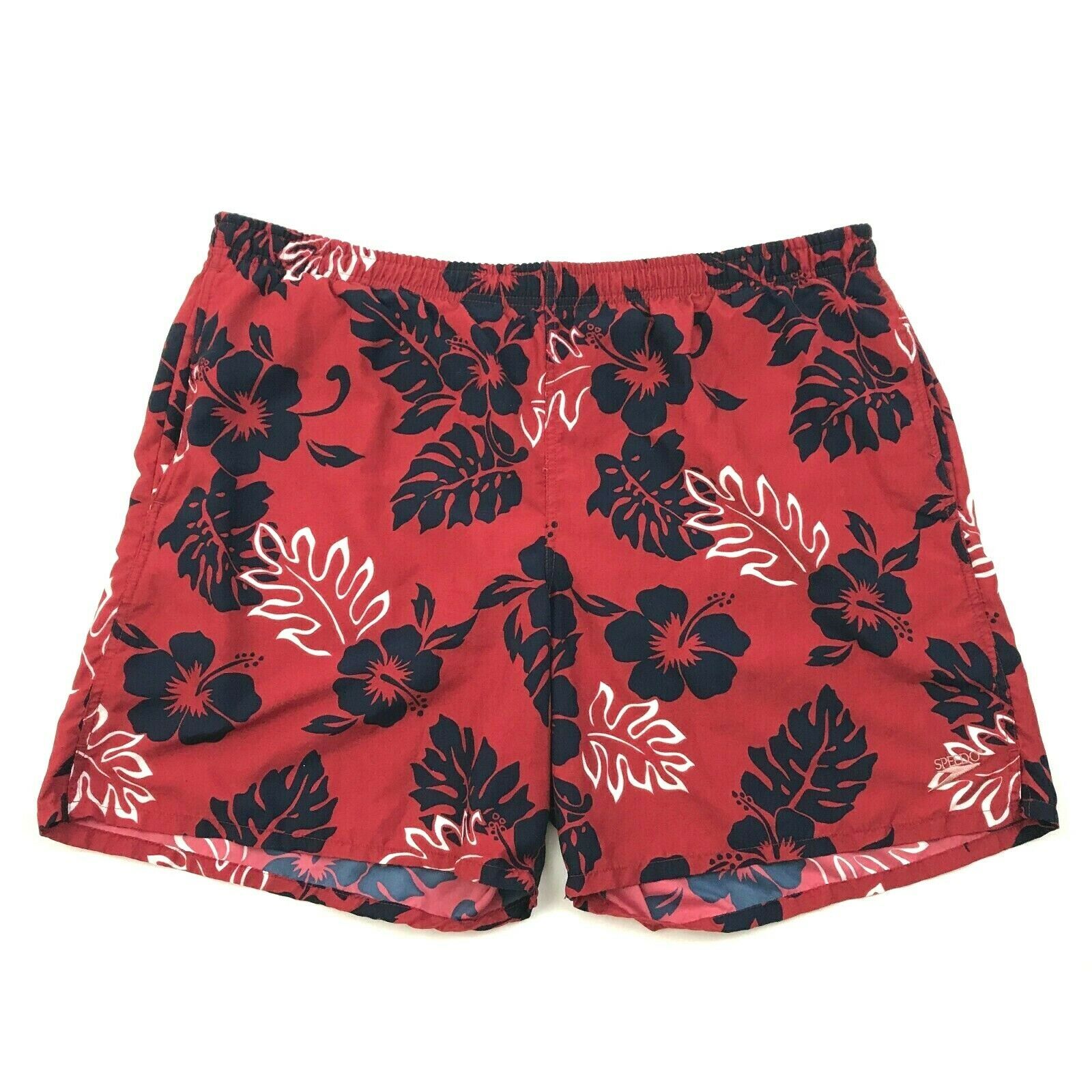 SPEEDO Swim Trunks Mens 40 Waist Red Hawaiian Floral Mesh Lined Loose
