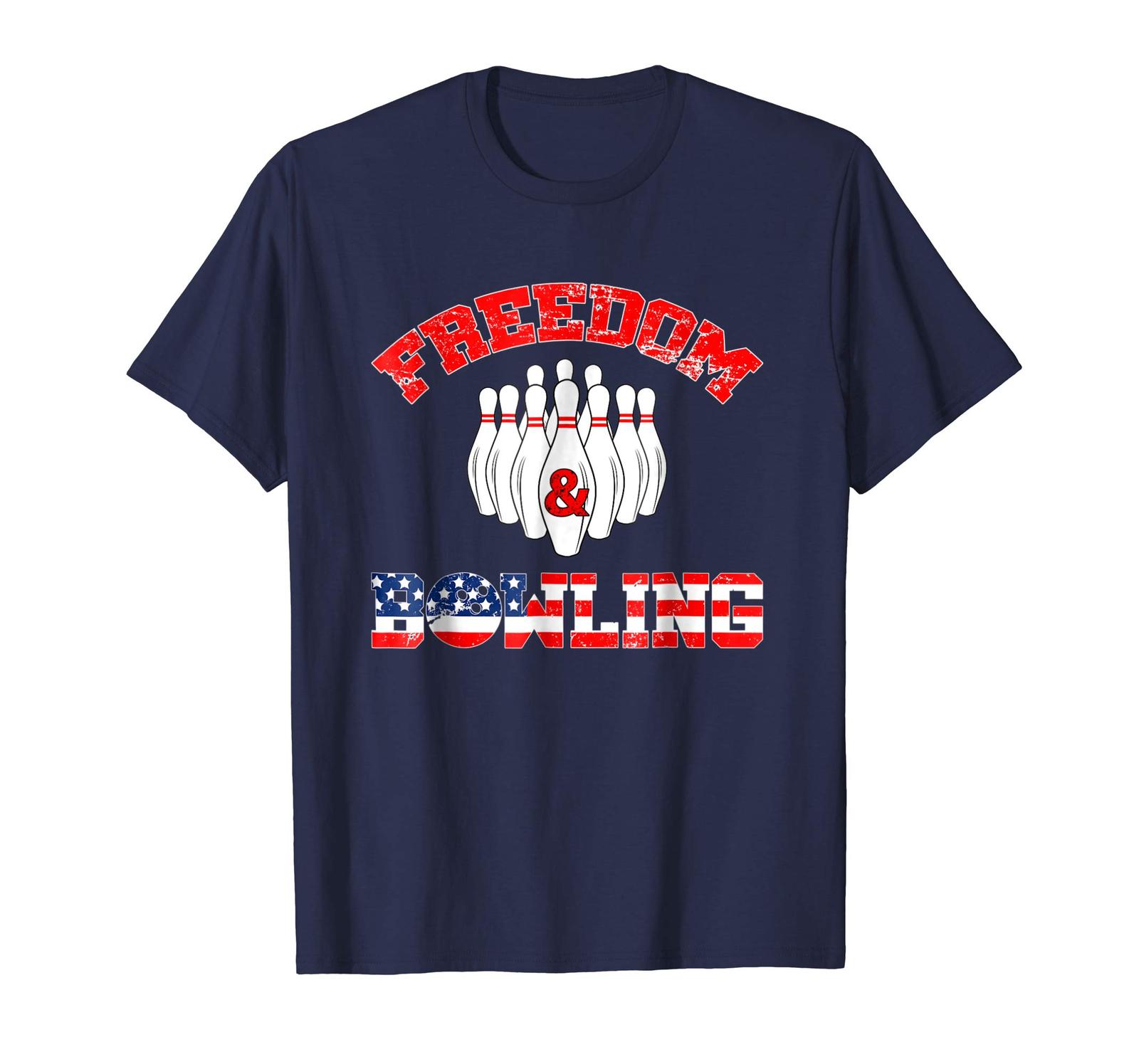 Funny Tee Bowling TShirtsFreedom Bowling USA FlagBowling Team Men