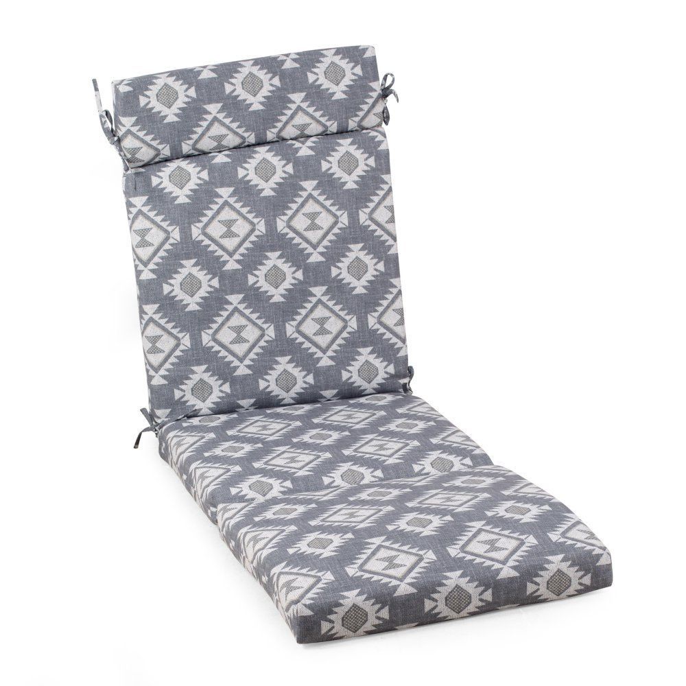 Gray Southwestern Print Outdoor Chaise Lounge Cushion Seasonal