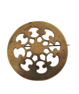 Vtg brass tone round Celtic look mandala brooch circle pin C Clasp signe... - $19.99