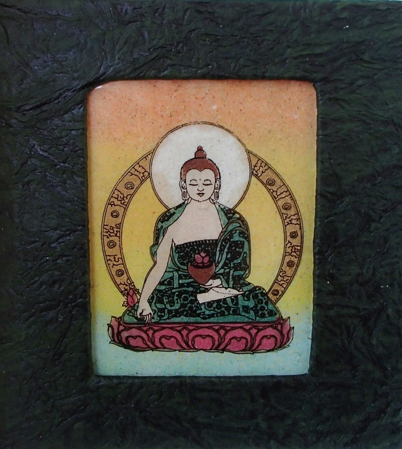 Primary image for Blank Book Journal Handmade Crushed Gemstones Painted On Glass Buddha New 