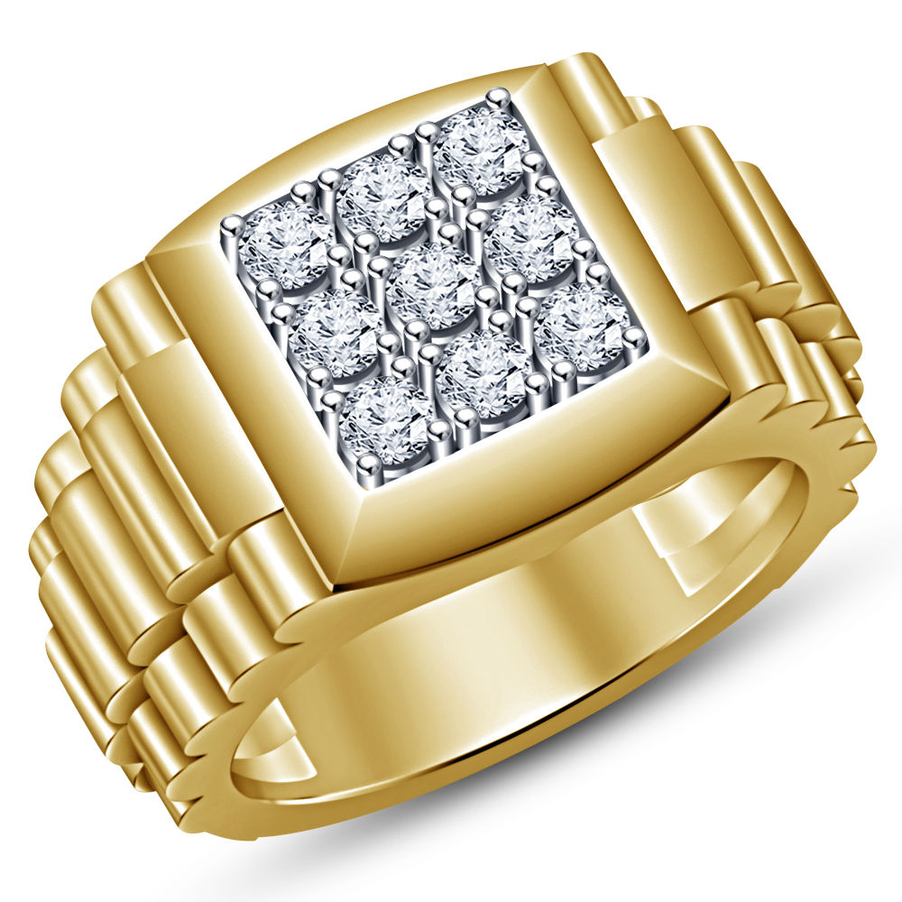 Hand Watch Design Mens Anniversary Diamond Band Ring 14k Gold Finish