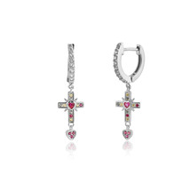 ANDYWEN 925  Silver  Rose Cross Pendiente Drop Earring Zircon Colorful C... - $66.05