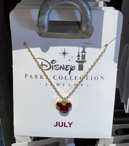 Disney Parks Mickey Mouse Faux Ruby July Birthstone Necklace Gold Color NEW