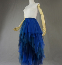 Women Layered Long Tulle Skirt Tiered Holiday Party Outfit Plus Size Purple Blue image 7