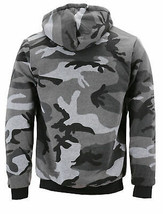 Men's Athletic Sherpa Lined Fleece Zip Up Hoodie Grey Camo Sweater Jacket Small image 2