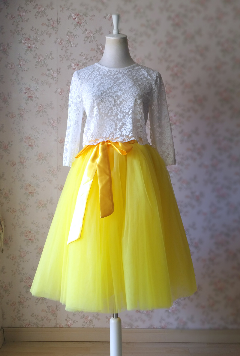 YELLOW Midi Tulle Skirt Bridesmaid Tulle Midi Skirt 6-layer Plus Size ...