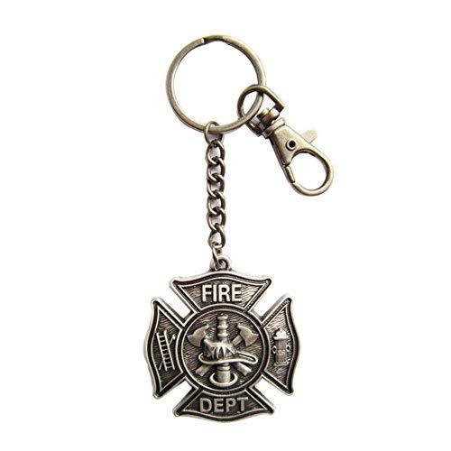 Vintage Silver Plated Firemen Firefighter Fire Dept Charm Key Ring Key Chain