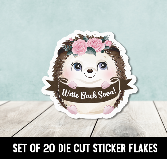 Write Back Soon Hedgehog Die Cut Stickers - Set of 20