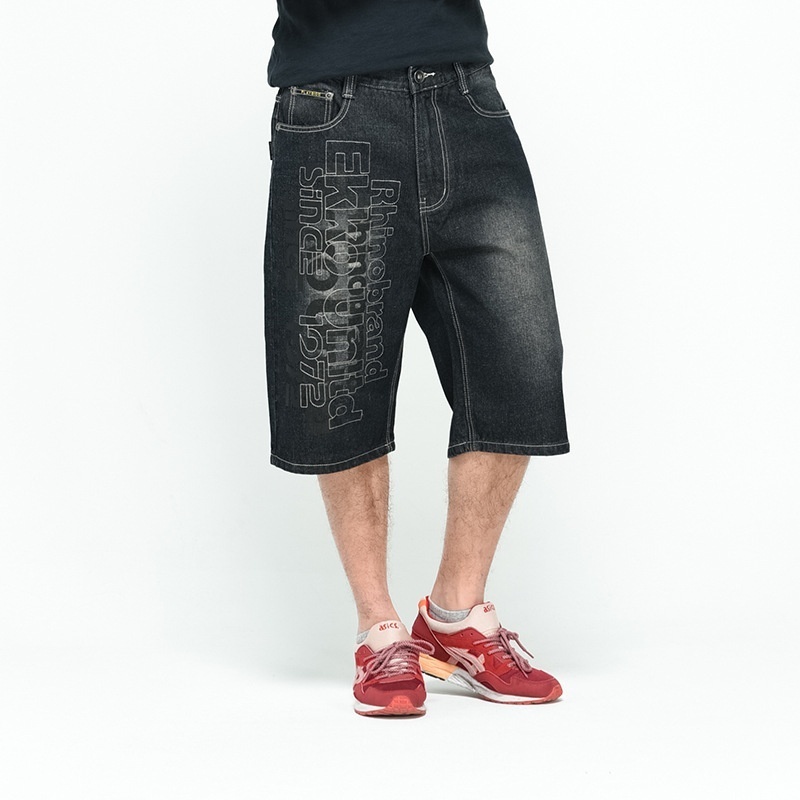 EKKO Mens Straight Loose Hiphop Streetwear Baggy Jeans Shorts Men Summer Shorts