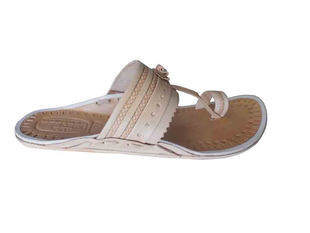 Men Slippers Cream Traditional Indian Handmade Leather FlipFlops Flat