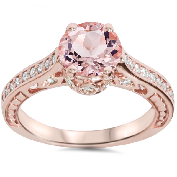 1ct Round Cut Morganite & Diamond 14k Rose Gold Over Silver Engagement Ring