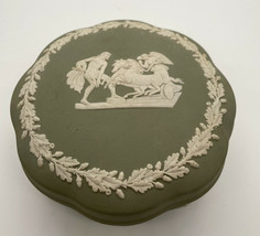 Wedgwood Jasperware Round Scalloped Trinket Box White Sage Green 5" in diameter - $18.70