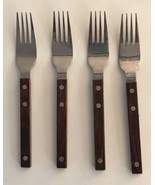 Lot of 4 Crown Corning Japan Wood Handle Stainless Vintage Dessert Forks... - $37.50
