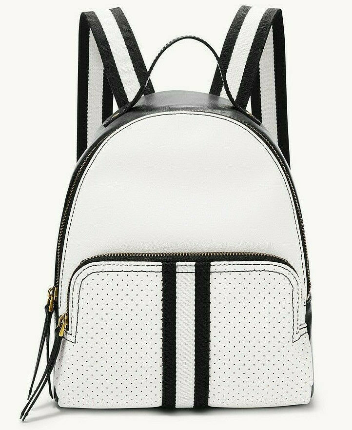 Fossil Felicity Backpack White Black Stripe Perforated SHB2410005 NWT $178 FS