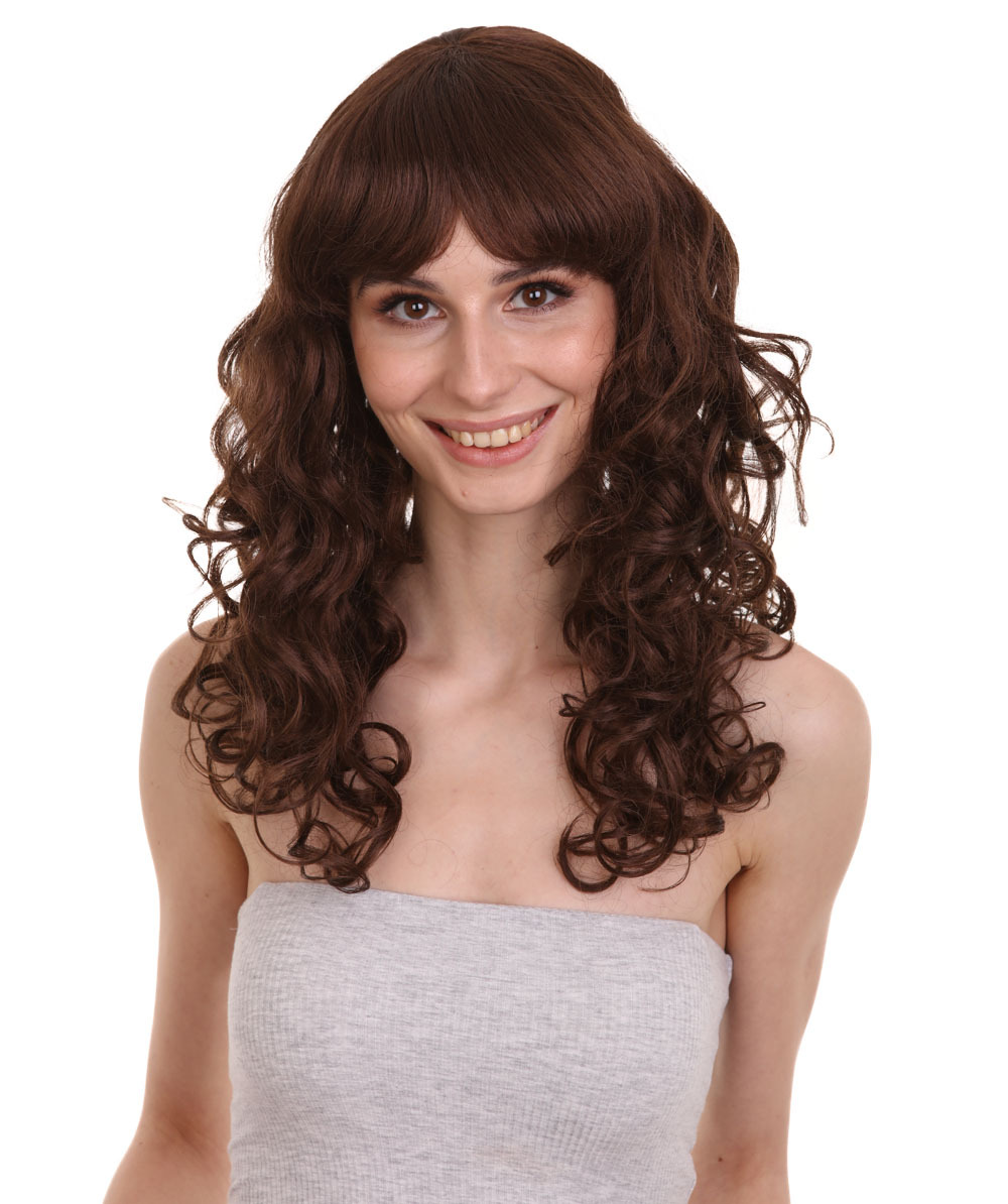 Adult Women Long Curly Glamour Party Event Cosplay Dark Brown Wig HW-654
