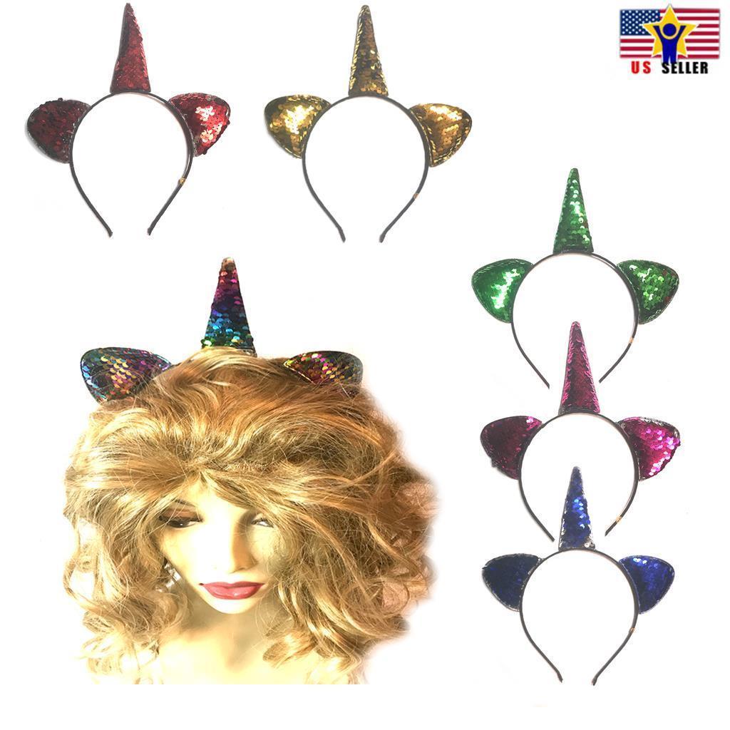Sexy Cat Ear Sequin Sparkle Unicorn horn Headband hair band Halloween costume