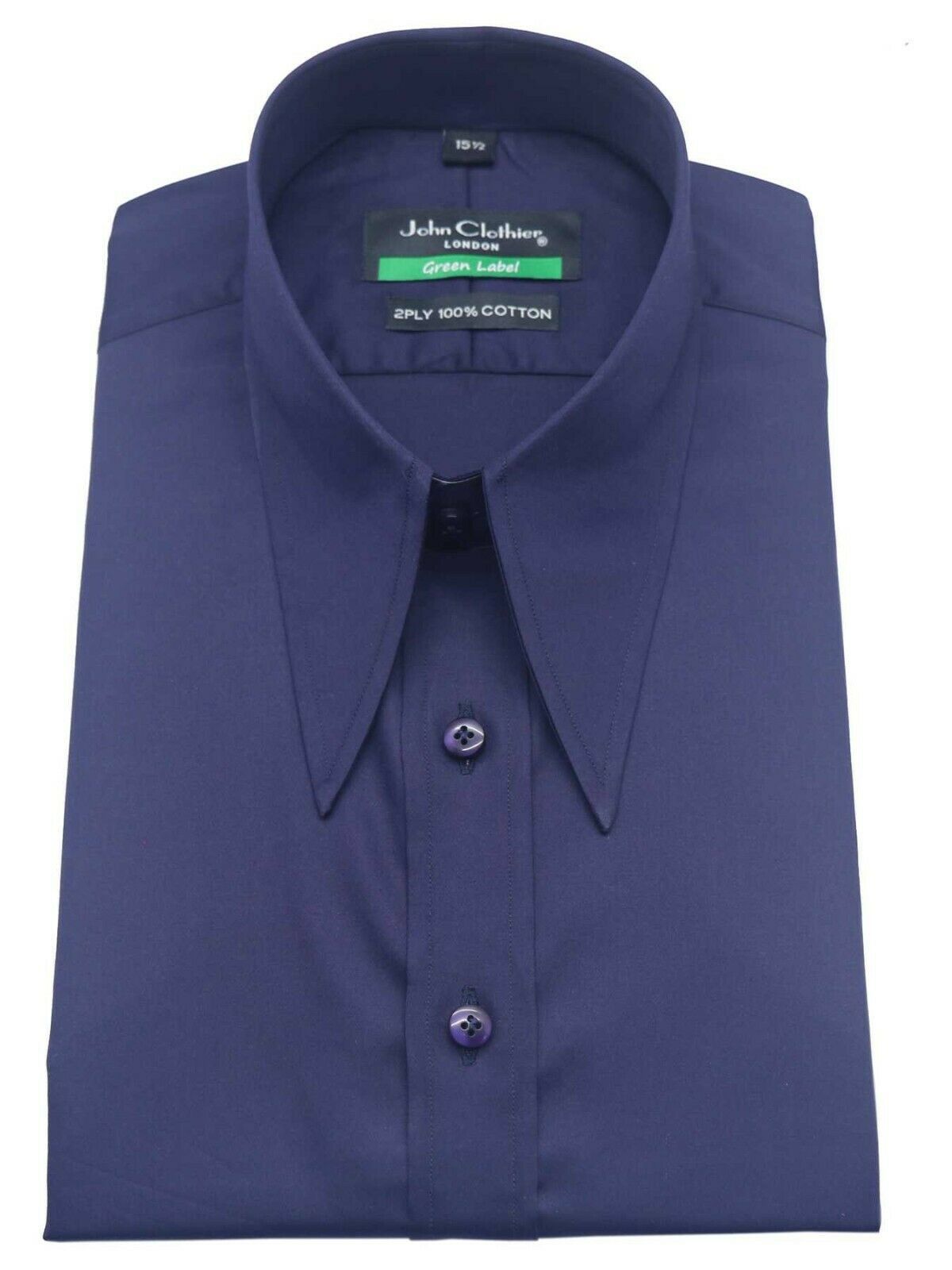 Mens Spear point Vintage collar shirt Navy Blue 1930 40 WWII Dagger