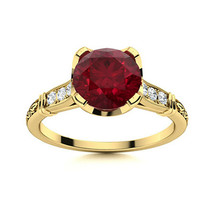 0.75 Ctw Round Ruby 9K Yellow Gold Side Accents Wedding Ring - $273.17