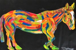 T LIGHTHOUSE &quot;HORSE&quot; ORIGINAL ONE OF KIND PAINTING ON CANVAS HAND SIGNED - $896.36