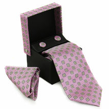 Berlioni Men's Silk Neck Tie Accessory Box Set With Cufflinks & Pocket Square image 10