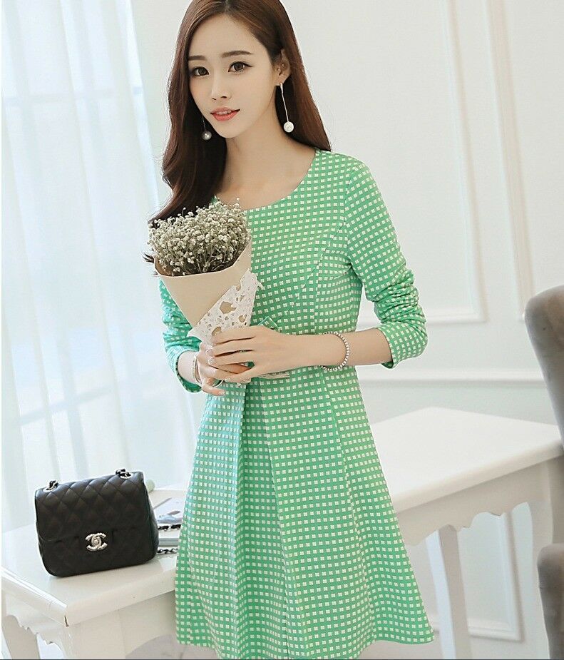 Cute 2019 Green Bowknot Decorated Small Checks Women Korean Fashion ...