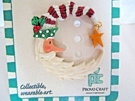 Vintage Provo Craft CHRISTMAS SANTA PIN w/ Dangle STAR - Brooch - Handmade - $5.99