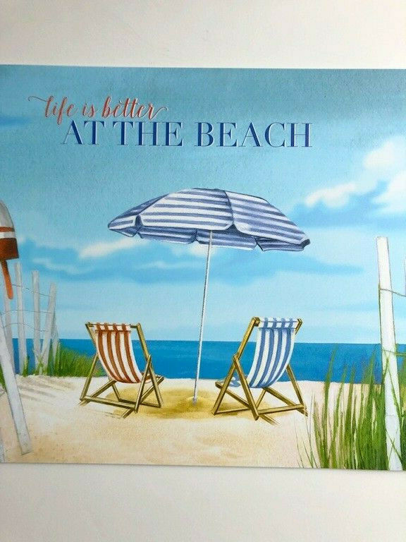Beach Umbrella Placemats Set of 4 Vinyl Coastal Nautical Beach House