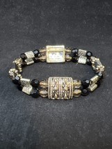 Silver Tone And Black Beads Stretch Bracelet (3949) - $10.00