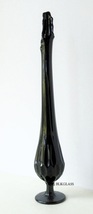 19 Inch Tall Fenton Ebony Jet Black Glass Thumbprint Footed Bud Vase - $42.59