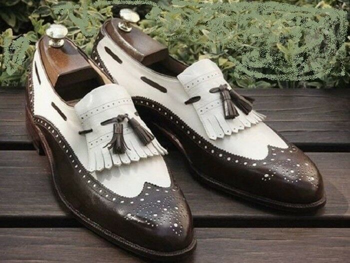 Two Tone Black White Tassel Loafer Slip On Wing Tip Brogue Leather Shoes Us 7 16 Dressformal 8122